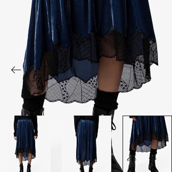 Zadig & Voltaire velvet midi Joslin lace hem skirt - Picture 4 of 7